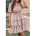 thumbnail image 6 of Women's 2024 Floral Summer Short Dress Square Neck Short Sleeve Tiered Ruffle Boho Swing Dresses, 6 of 9
