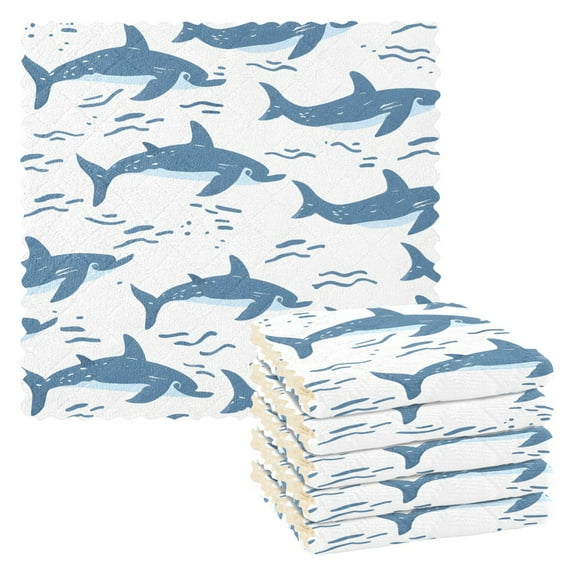 6 Packs Dolphin Swimming Kitchen Dish Towels Soft Absorbent Dish Cloths 11"x11"