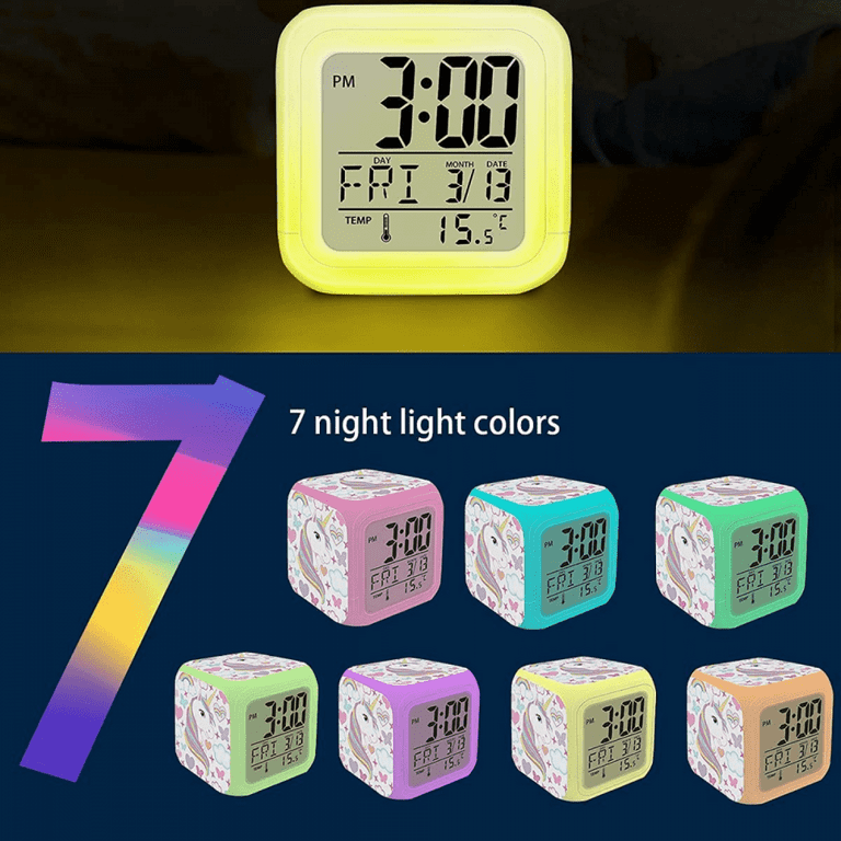 Buy Réveil À LED, Kids LED Colorful Glowing Cube LCD Clock, for Kids Adult  Bedroom Wake Up Night Stitch Alarm Clock,F Online