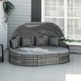 thumbnail image 2 of Outsunny Ensemble de Lit de Jour en Rotin 4 Pcs avec Auvent, Coussins, Gris, 2 of 10