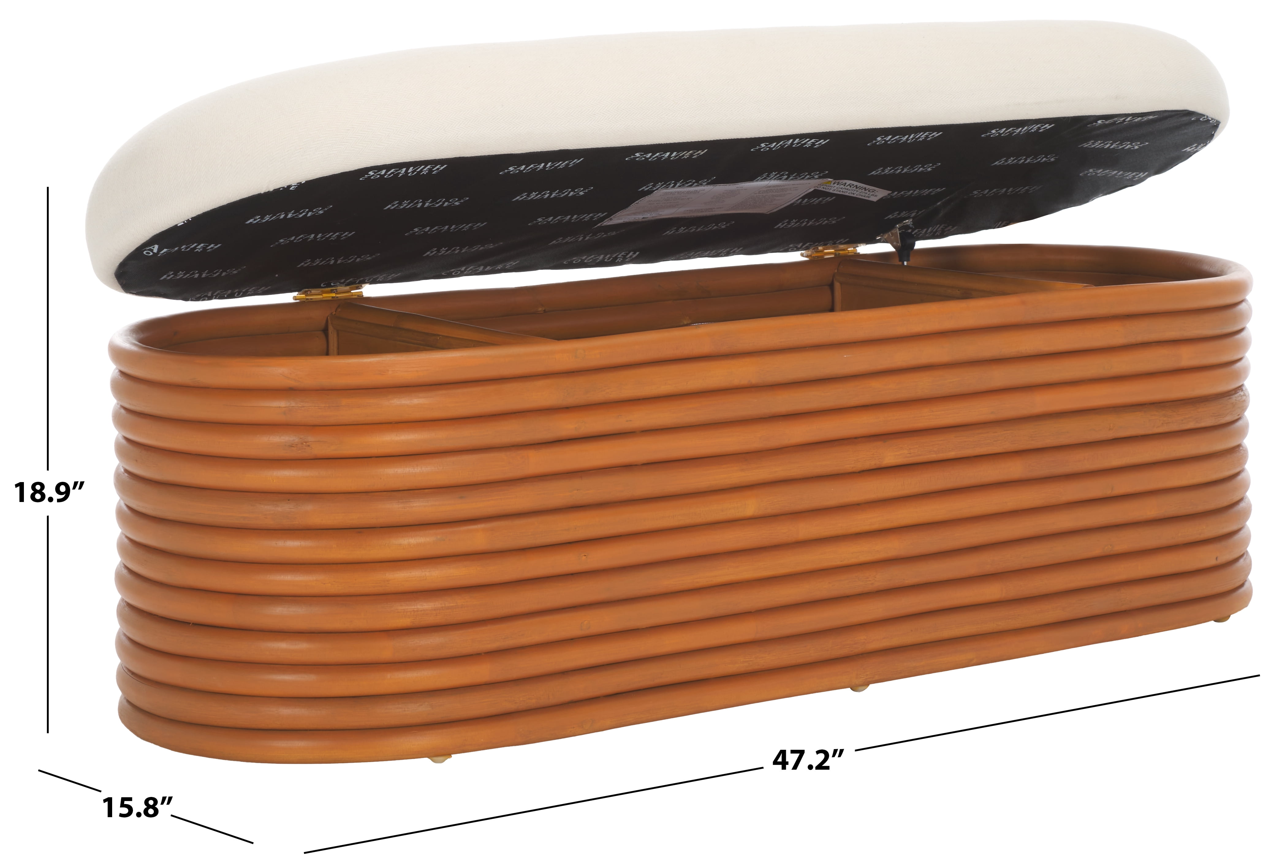 Safavieh Couture Bayard Rattan Storage Upholstered Bench, Natural/White