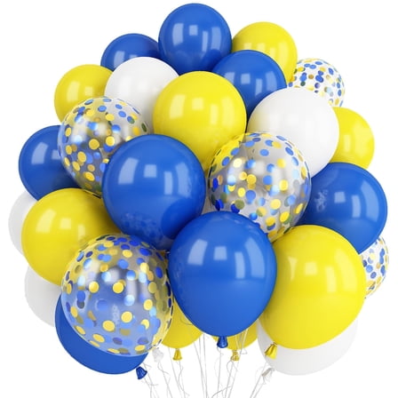 12 Inches Blue Yellow White Balloons with Confetti Balloons, Yellow Blue Balloons Dark Blue Latex Balloon Helium for Kids Birthday Graduation Baby Shower Party Decorations