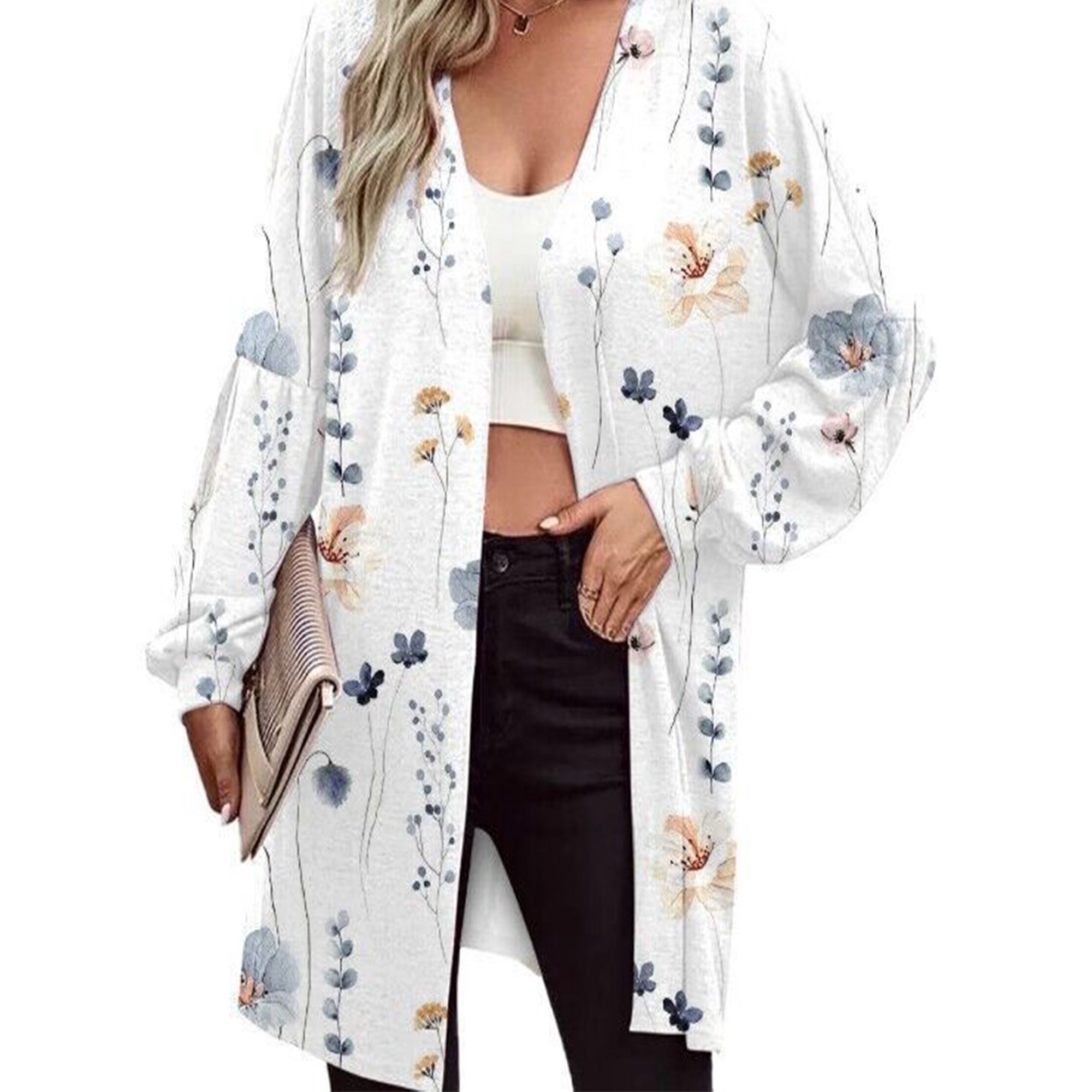 Sexy Dance Ladies Top Long Sleeve Jacket Floral Print Cardigan Sweater  Loose Cardigans Open Front Outwear White Gray S | Walmart Canada