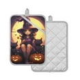 thumbnail image 2 of Witch Black Cat and Pumpkin Oven Mitts Pot Holders 2 pcs Heat Resistant for Kitchen Baking Grilling, 2 of 7