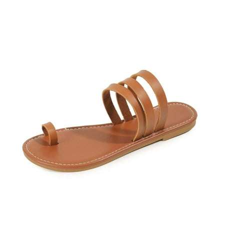 

Jsezml Women s Casual Strappy Sandal Toe Ring Flat Sandals Slip On Casual Thong Sandals Summer Flip Flops Beach Shoes