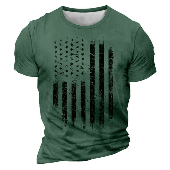 4Th Of July Shirts For Men Fashion American Flag Graphic Tee Independence Day Short Sleeve Round Neck Patriotic T-Shirts Army Green L