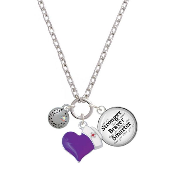Delight Jewelry Silvertone Mini Softball/Baseball with AB Crystal - Purple Heart Nurse Strong Zoe Necklace