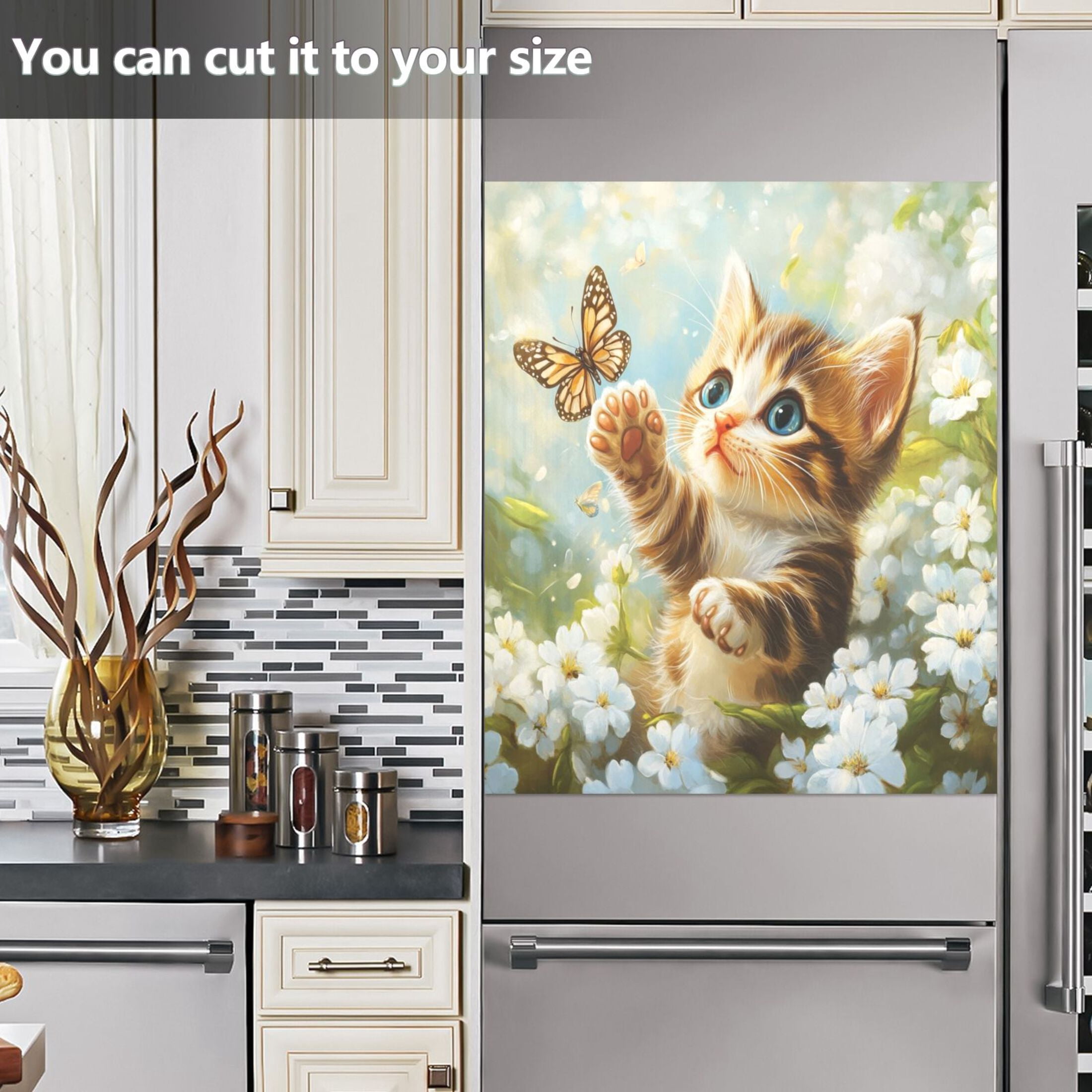 Dishwasher Magnetic Sticker 23x26 Inch Refrigerator Magnetic Sticker Washing Machine Magnetic Sticker Kitchen Panel Magnetic Sticker Home Decor Cat Butterfly Play
