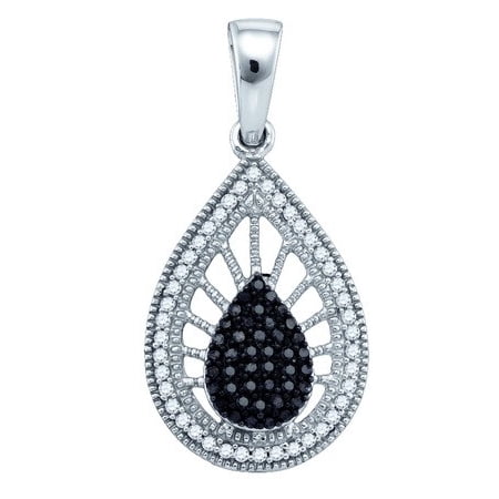 10K White Gold 0.25ctw Fancy Sleek Black Diamond Micro Pave Raindrop Pendant