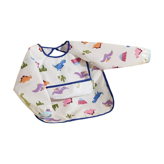 Water Resist Long Sleeve Baby Bib Adjustable Full Sleeve Feeding Apron Cartoon Print Smock for 6-18 Months Boys Girls