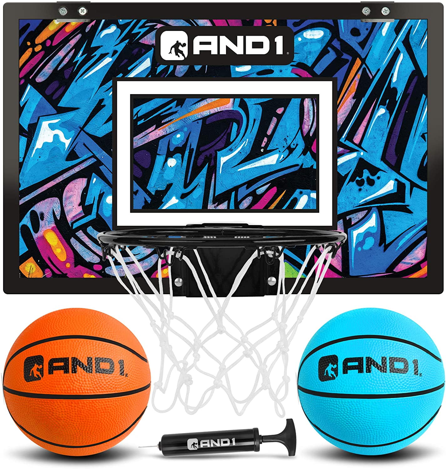 AND1 Over The Door Mini Hoop Indoor Game Set for Children and Adults Easy to Install Portable Basketball Hoop with Steel Rim Includes Mini Basketball 