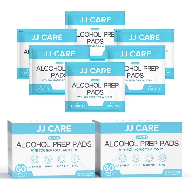 JJ CARE Large Alcohol Prep Pads [Pack of 120], Isopropyl Alcohol 70, 4