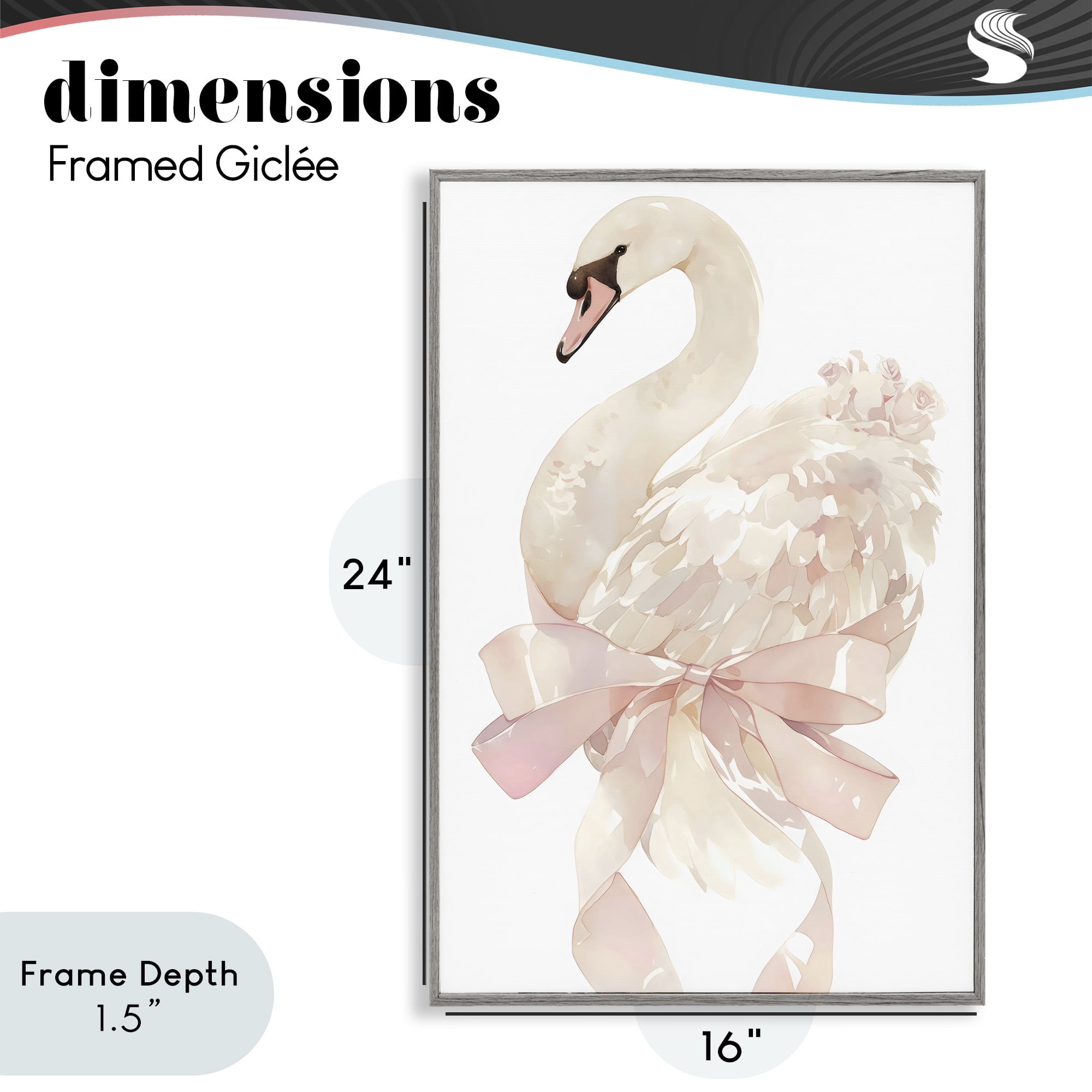 Stupell Industries Coquette Swan with Bow Gray Framed Giclee Art, design by Creative Studio