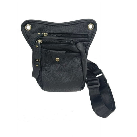 RCS Women's Genuine Leather Stylish Crossbody Purse With Leg Strap - Black