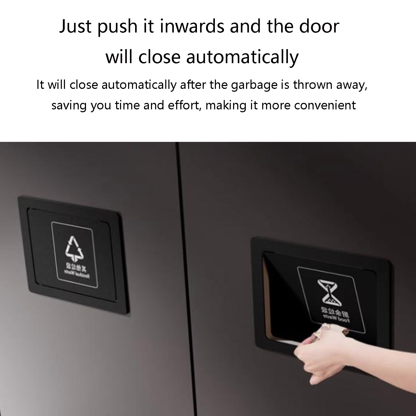Black Embedded Trash can, Stainless steel trash can, Integrated side-opening trash can lid for kitchen waste container