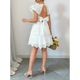 thumbnail image 2 of Women'S Summer Casual Short Dress V Neck Ruffle Sleeves Lace Eyelet Layered A-Line Flowy Sundress White XL, 2 of 7