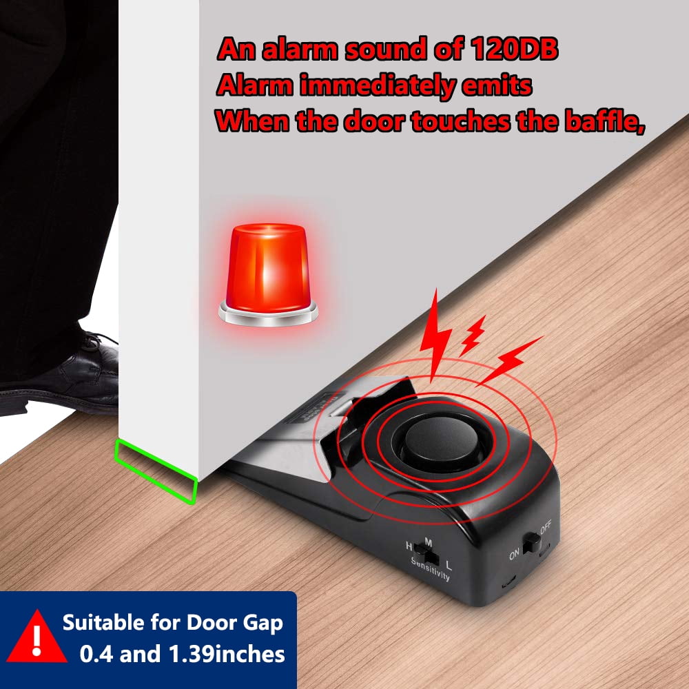 4 Pack Door Stop Alarm, Travel Alarm Essential Travel Safety Equipment 120dB Sound Adjustable Grade Sensitivity for Hotel, Travel Room, Bathroom, Home