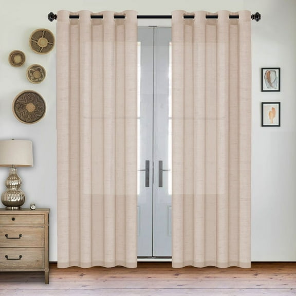 PrimeBeau Semi Sheer Linen Curtains Light Filtering Natural Linen Blended Grommet Draperies, 52" x 96" inch, 2 Panel Set