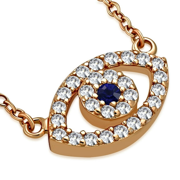 925 Sterling Silver Evil Eye White Blue CZ Pendant Necklace