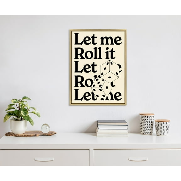 Kate and Laurel Sylvie Let Me Roll It Framed Canvas Wall Art by Alli Standefer, 18x24 Bright Gold, Modern Casino Dice Art for Wall