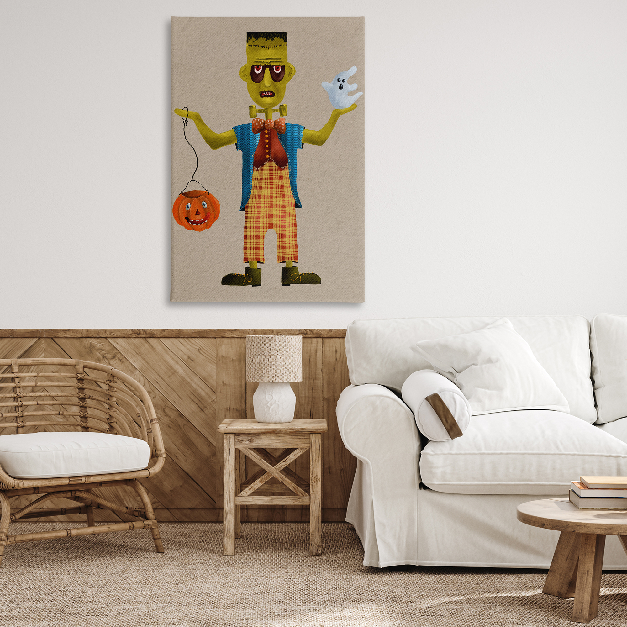 Stupell Industries Halloween Monster & Ghost Holiday Painting Gallery Wrapped Canvas Art Print Wall Art, 30 x 45