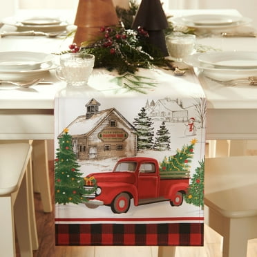 Vintage Christmas Tree Farm Holiday Table Runner