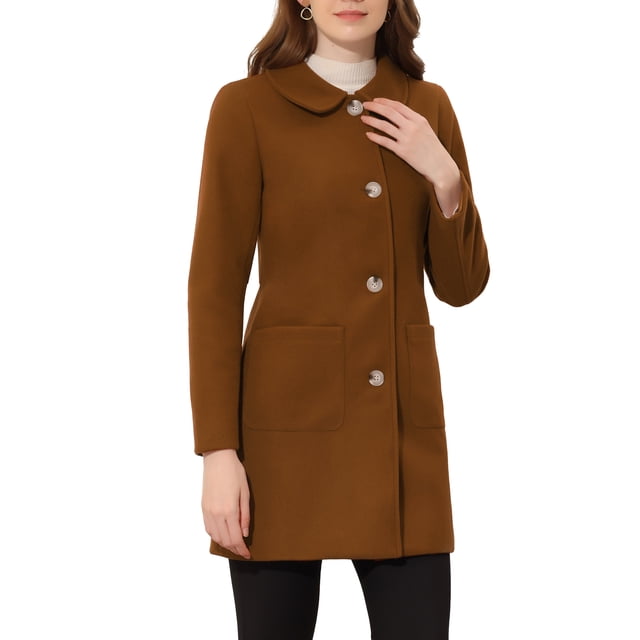 Abrigo de invierno de longitud media con cuello de solapa y un solo botón para mujer Inspire Chic XL marrón oscuro