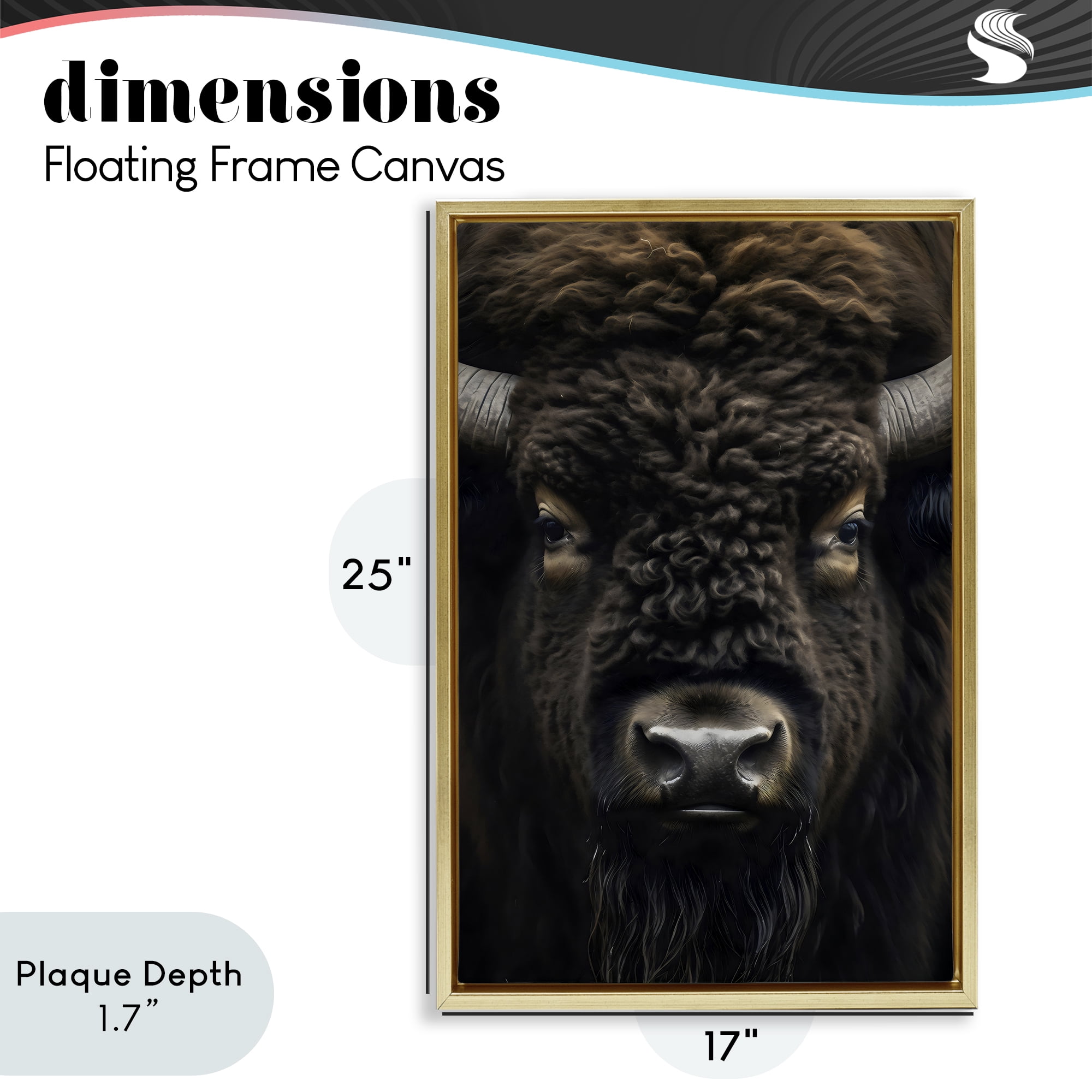 Stupell Industries Bison Portrait Close Up Gold Framed Floater Canvas Wall Art, design by Creative Studio