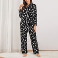 thumbnail image 2 of KLL Black White Leaves Print Women's Long Sleeve Pajamas with Pants Sleepwear Loungewear 2 Set-Large, 2 of 7