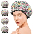 thumbnail image 7 of Shower Caps,Pioneer Flower Floral Print Pattern Waterproof Shower Cap for Women 4 Pieces,Double Reusable Hair Cover for Shower PEVA Elastic Stretch Hem, 7 of 7