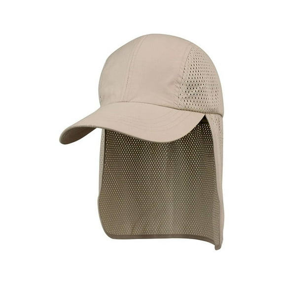 MICRO FIBER & MESH SUN PROTECTOR CAP WITH FLAP, Khaki
