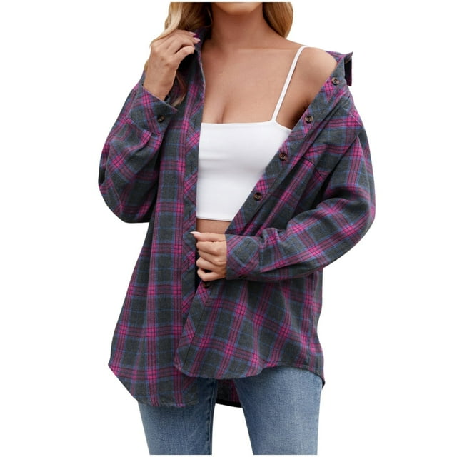 WEAIXIMIUNG Chemise à Carreaux Patchwork à Manches Amples Mode Décontractée Automne pour Femmes Saint-Valentin