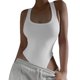 thumbnail image 2 of Mujer Camiseta Sin Mangas Body Escote en U Profundo Sin Mangas Sin Espalda Elástico Adelgazante Color Sólido Punto Una Pieza Camiseta Sin Mangas Mono L Blanco, 2 of 6