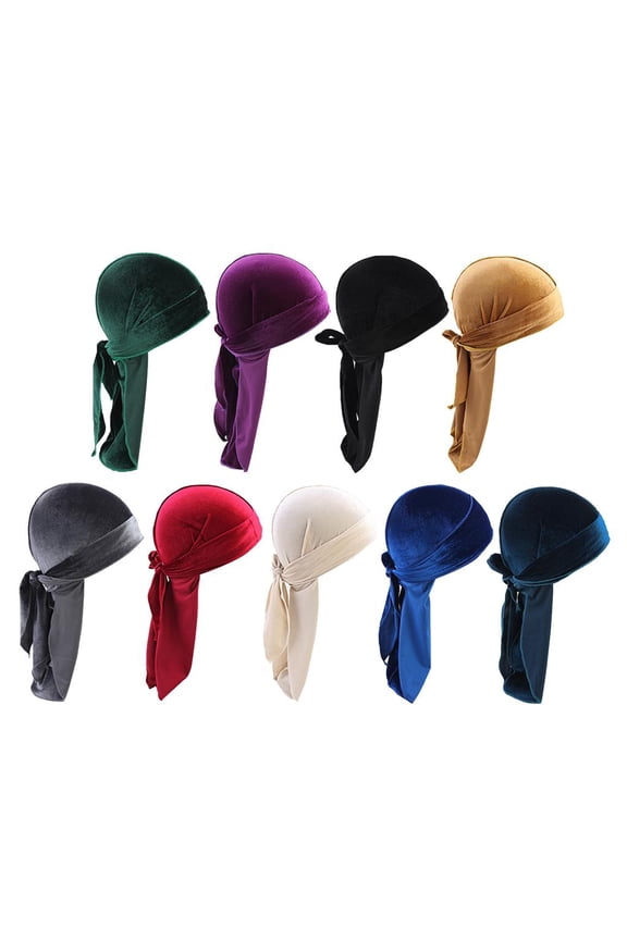 9 Pack Fashion Velvet Bandana Hat Long Tail Muslim Headwear Beanie Chemo Hat