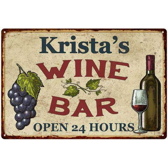 Krista's Rustic Wine Bar Sign Wall Decor Kitchen Gift 8 x 12 High Gloss Metal 208120056480