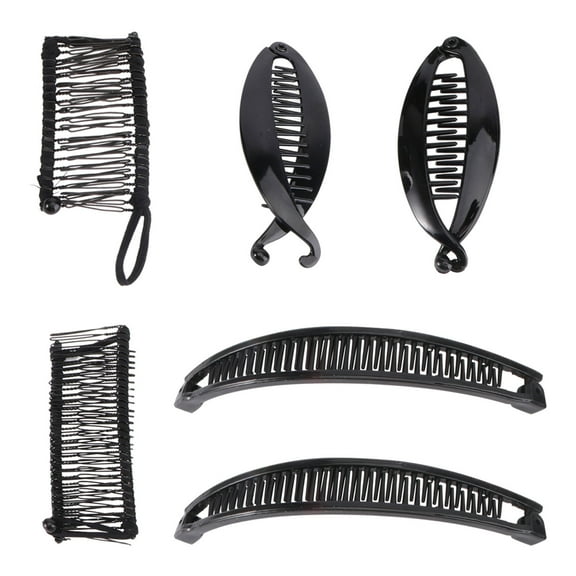 Supvox Banana Clips for Women's Vintage Hairpins Party Wedding Accessories Black Metal Hair Holder 6pcs 1.5inx0.8in