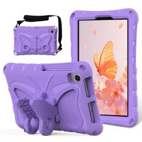 Kids Case for Samsung Galaxy Tab A7 10.4" SM-T500 T505 T507 2020, Cute Butterfly Design Soft EVA Rubber Kicksand Shoulder Strap Lightweight Kids Friendly Case for Girls Boys Children, Lightpurple