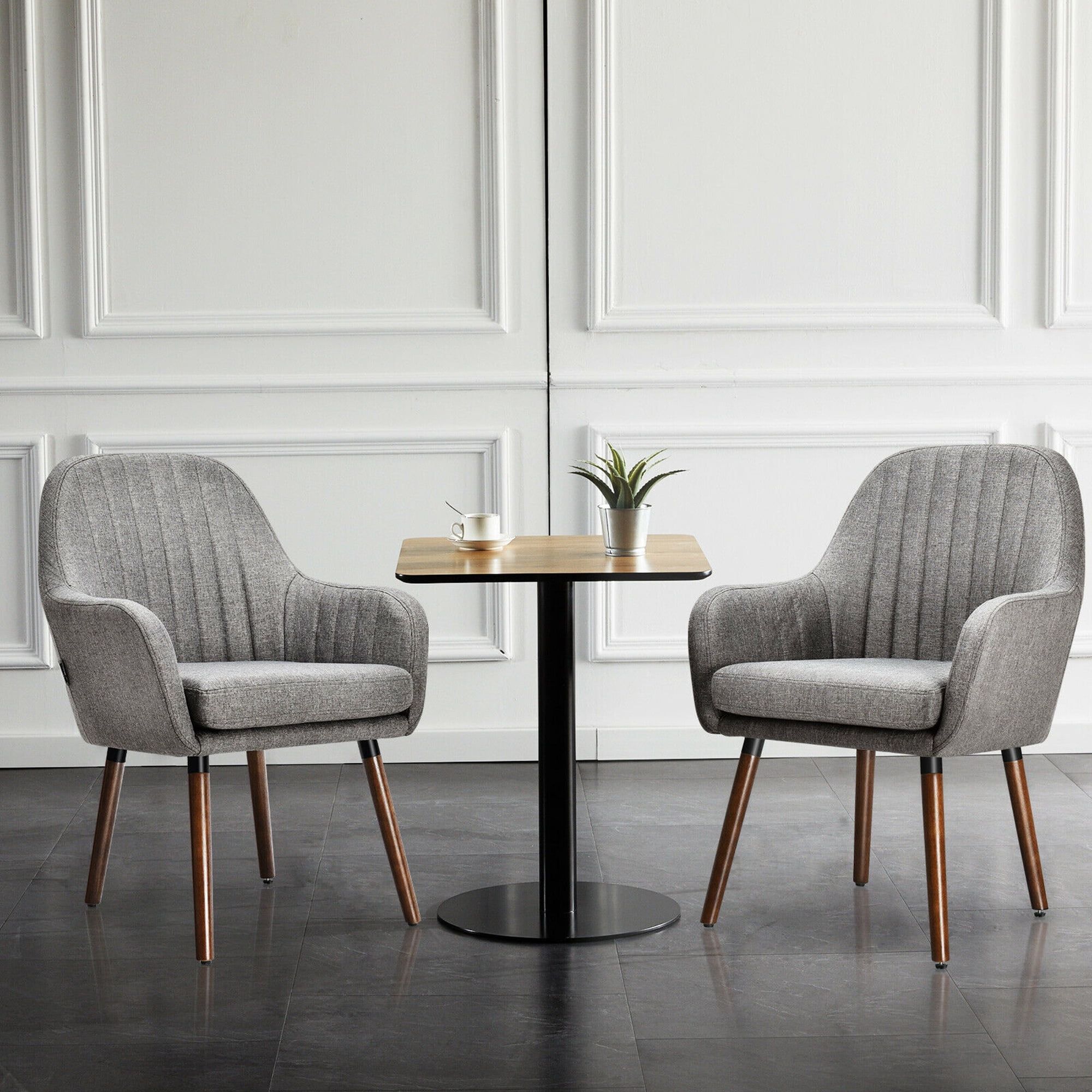 Set of 2 Fabric Upholstered Accent Chairs with Wooden Legs Gray