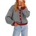 thumbnail image 2 of Womens Striped Cardigan Sweaters Long Sleeve Button Up Knit Tops Fall Winter Oversized Color Block Loose Open Front Casual Cardigan 2XL, 2 of 7