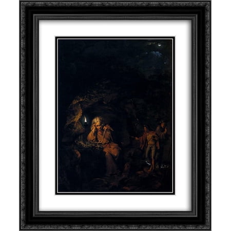 Joseph Wright 2x Matted 20x24 Black Ornate Framed Art Print 'A Philosopher by Lamp Light'
