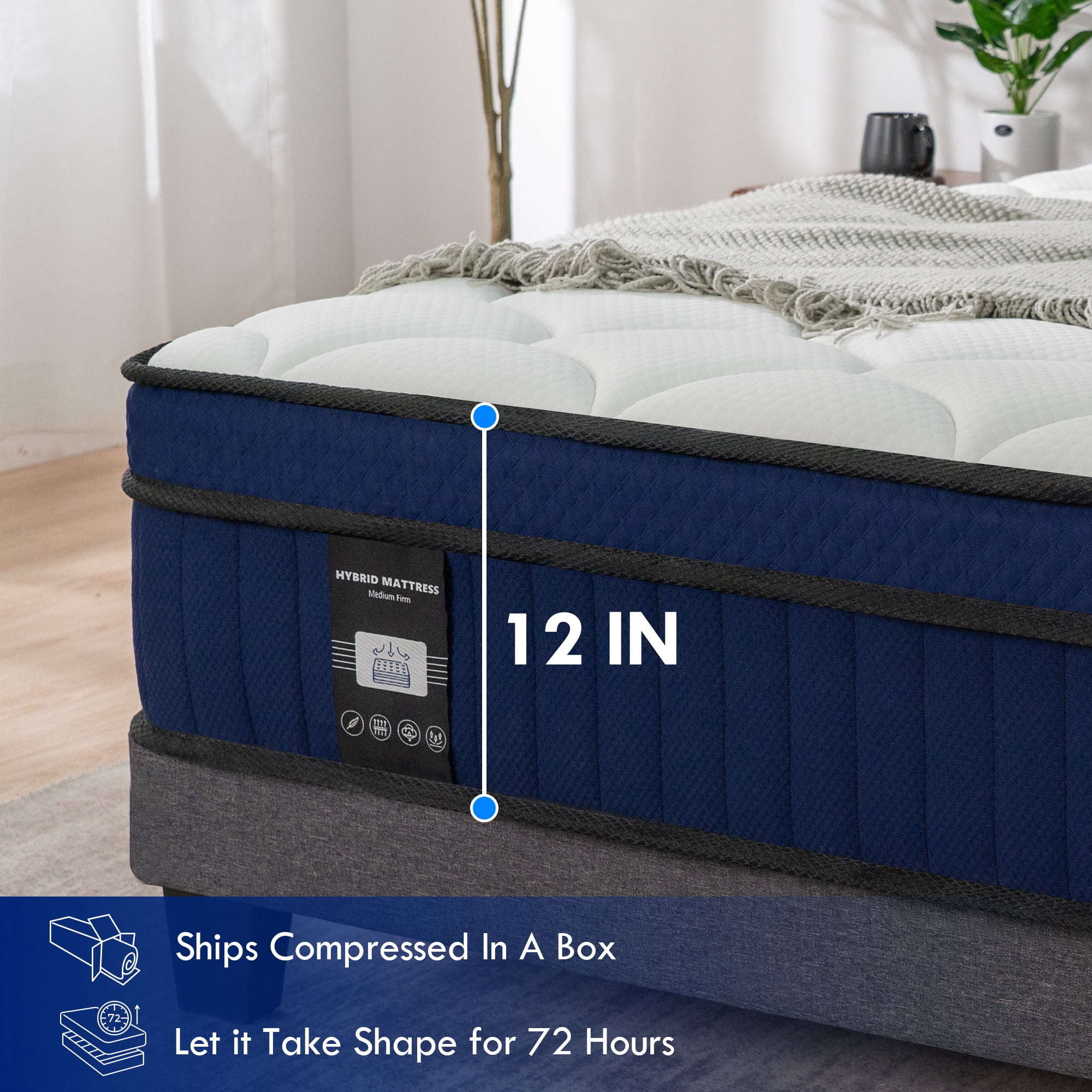12'' Full Size Mattress, QUEEN ROSE Hybrid Firm Mattress in a Box with Gel Memory Foam, Individually Wrapped Pocket Coils Innerspring, Pressure-Relieving and Supportive, Mattress Full