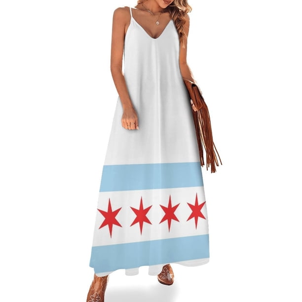 Vestido sin mangas con bandera de Chicago, tendencia de ropa de mujer 2024, vestidos para mujer 2024
