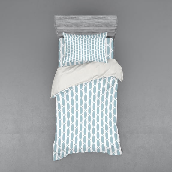 Ambesonne Blue Bedding Set 3 Pcs, Vintage 60s Round Chain, Twin, Pale Blue White