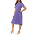 thumbnail image 4 of INSPIRE CHIC Women's Pleated Dress A-Line Short Sleeve Wear-to-Work Midi Dress XL Blue Purple, 4 of 4