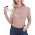 thumbnail image 2 of Womens Fall Clothes Long Sleeve Shirts Halter U Neck Ribbed Knit Slim Fitted Basic Casual Tops Khaki L, 2 of 9