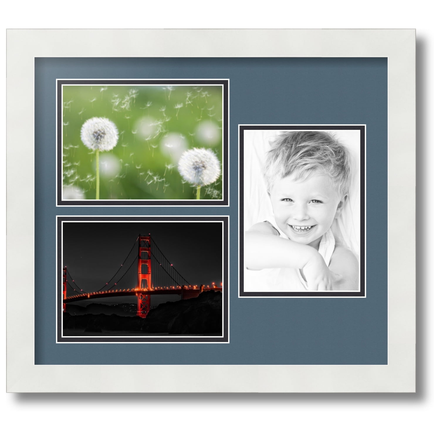 ArtToFrames Collage Photo Picture Frame with 3 5x7 Openings, Framed in White with Dutch Blue