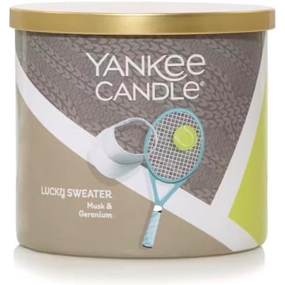 Yankee Candle Lucky Sweater - Sun & Games Collection Large 3-Wick Candle - Musk & Geranium