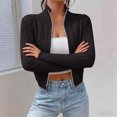 thumbnail image 2 of FRSASU Women's Zip up Cardigan Sweater Long Sleeve Jacket Crewneck Solid Casual Coat Black, 2 of 7