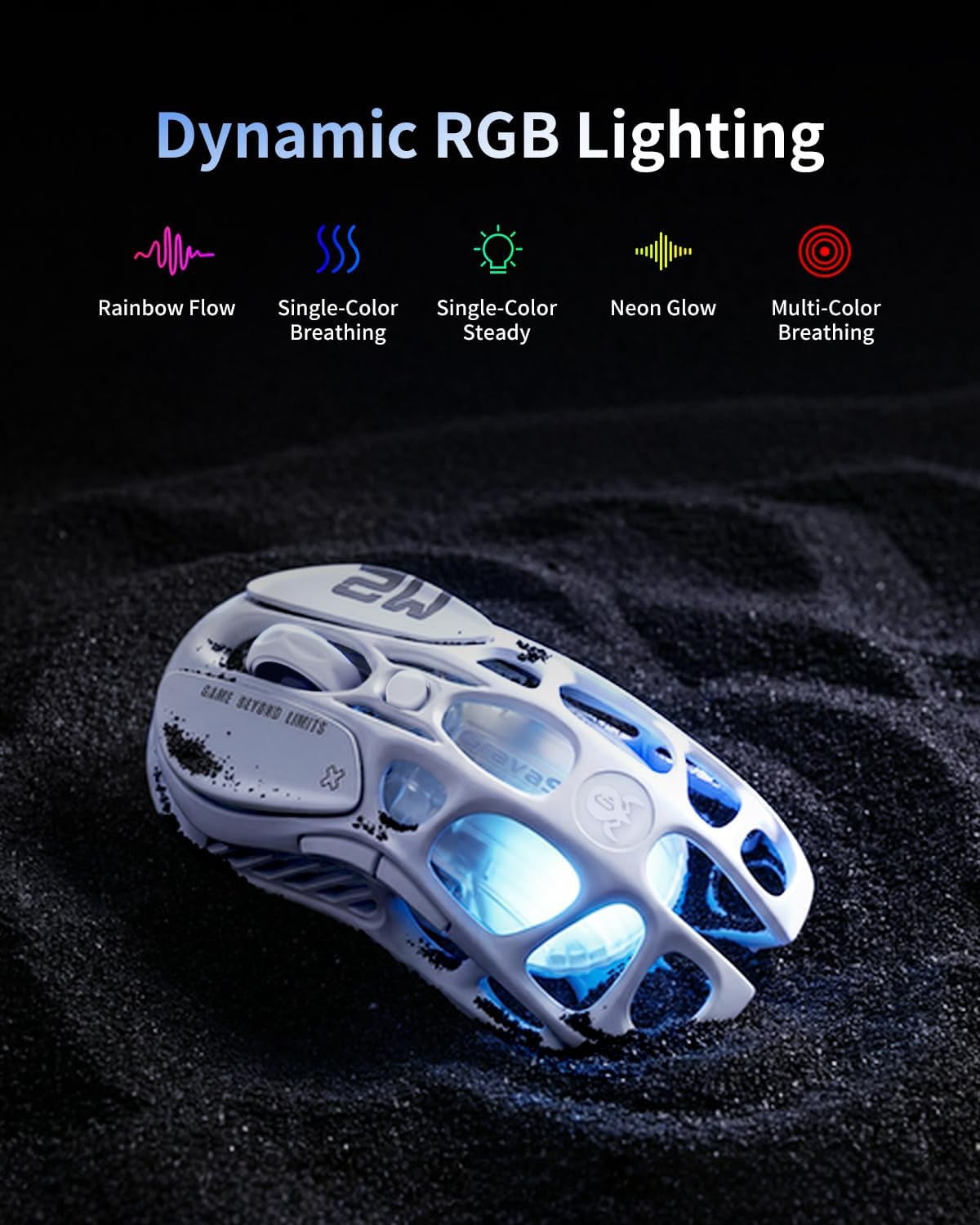 GravaStar Mercury M2 Wireless Gaming Mouse - PAW3395 26K DPI, 79g Lightweight Hollowed-Out Design, Tri-Mode, RGB - Opaline White