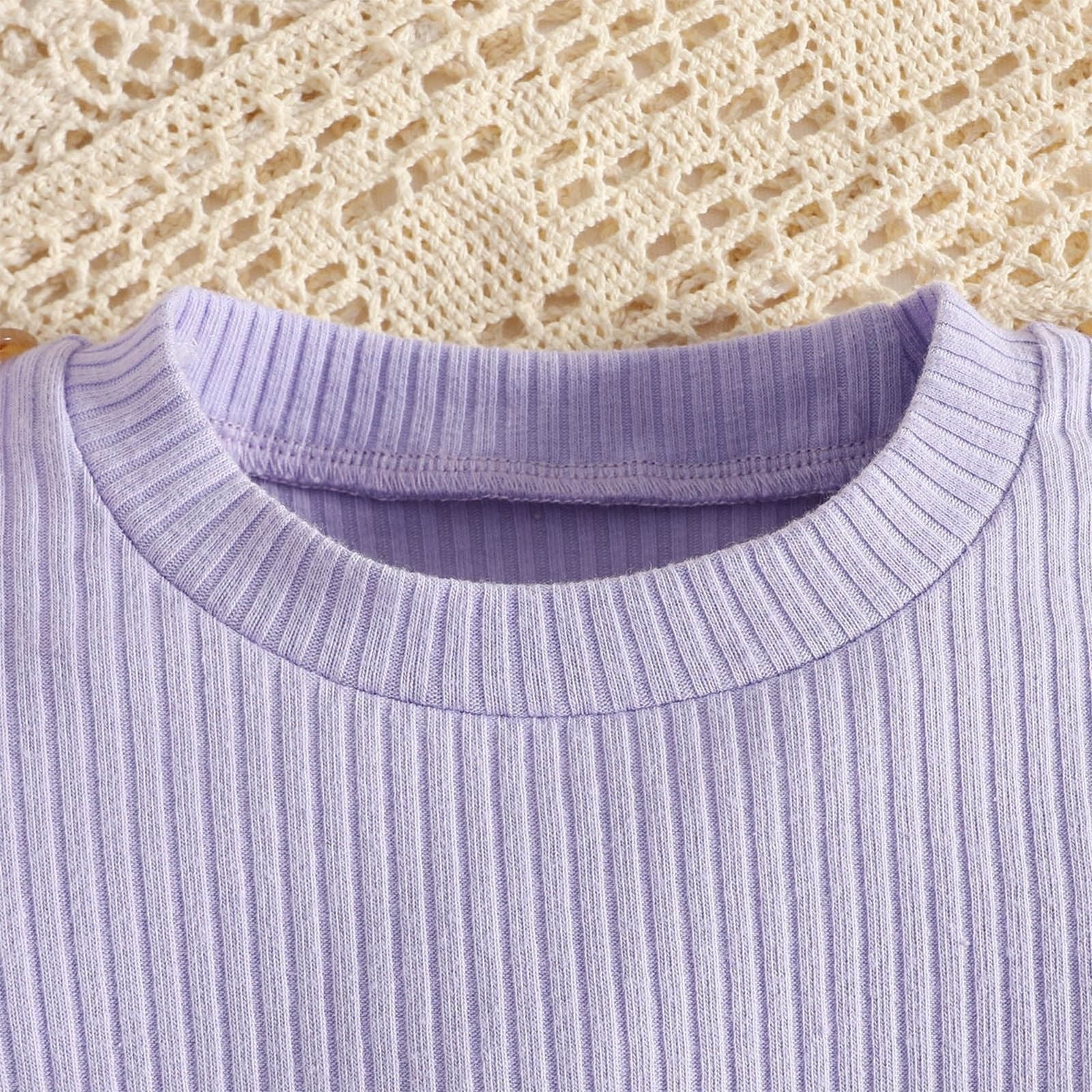 Faraee Baby Girl Summer Clothes Ruffle Romper Short Sleeve Bodysuit Bow Hairband Socks Newborn Infant Cute Outfits (6-9M,Purple)